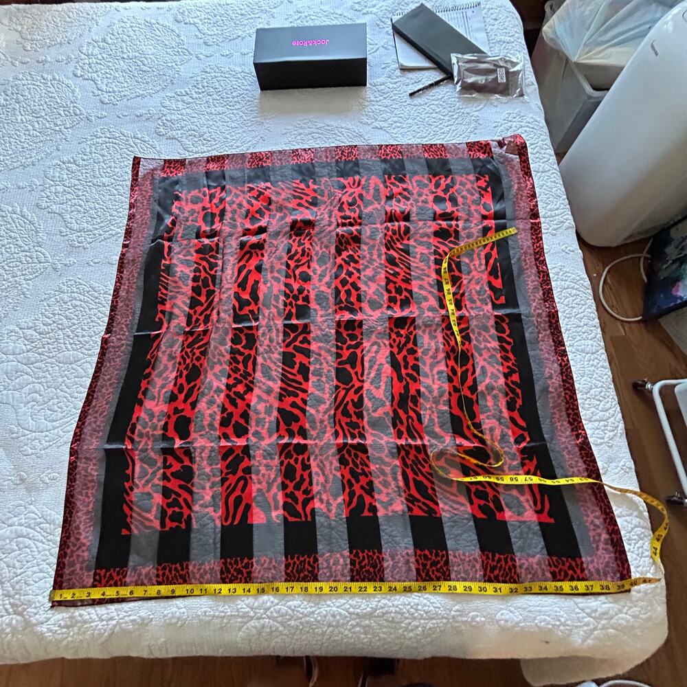 NWT Vintage JC Penney Red Black Scarf Animal Print 40 x 40 in Square Silk Feel